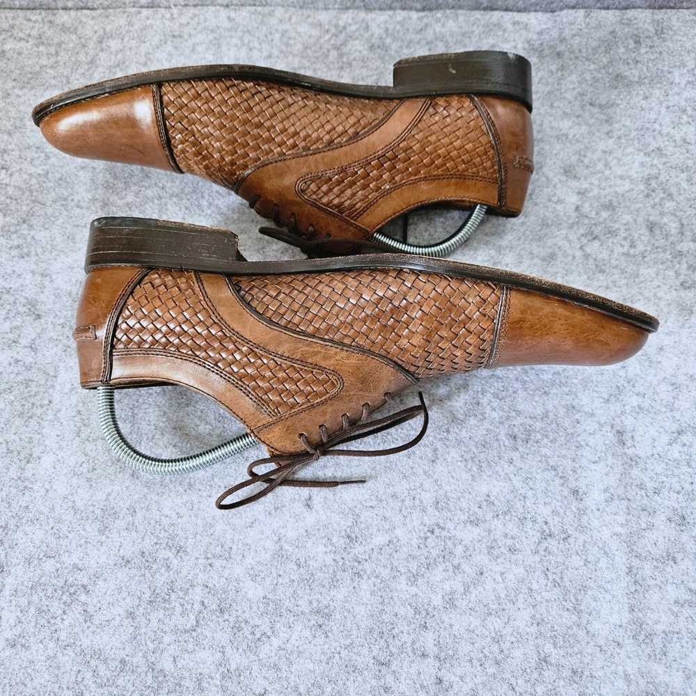 Johnston & Murphy Mens Woven Leather Cap Toe Oxford Dress Shoes Tan Brown 10M - Picture 5 of 10